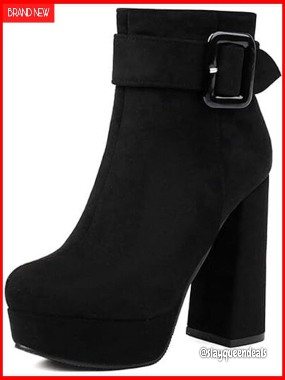 Women's Ankle Booties with Block Heels Platform Side Zipper Buckle Design
